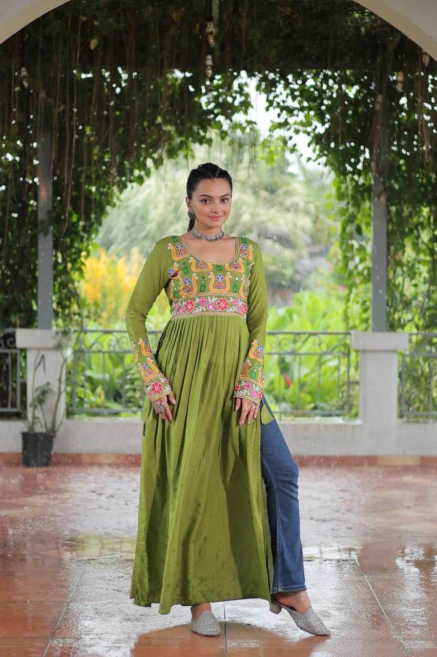 Reyon Cotton Long Embroidered Navratri Kurti - MYLUXURY LANE ENTERPRISE